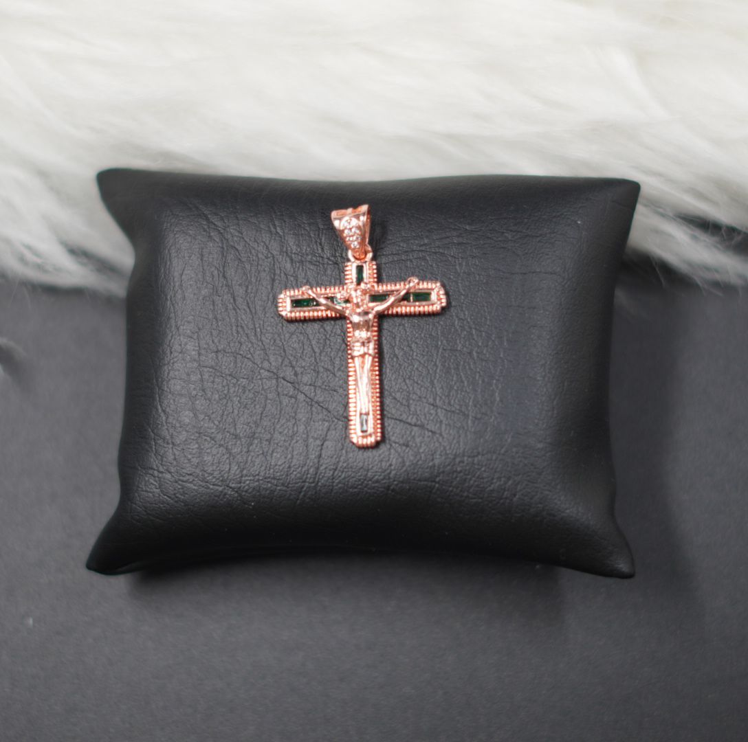 Miniatura 3 de DIJE CRUZ JESUS ROSADO PIEDRAS VERDES